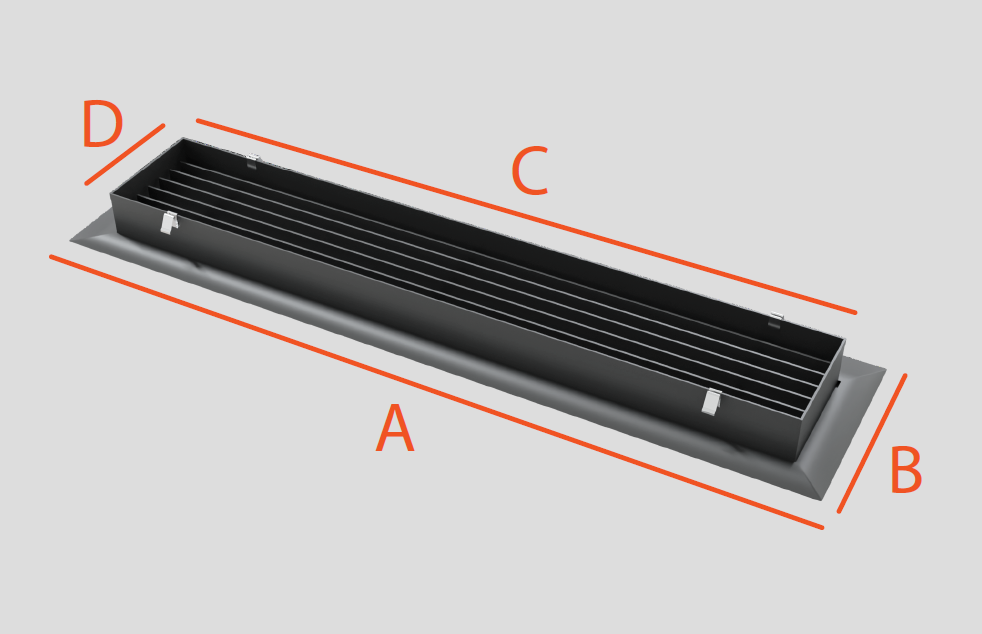 Baillindustrie - Grille soufflage linéaire ailettes fixes Anthracite - Dimensions grilles GSL800X150AN